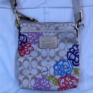 Coach Poppy Floral Sateen Signature Jacquard Khaki Crossbody Bag